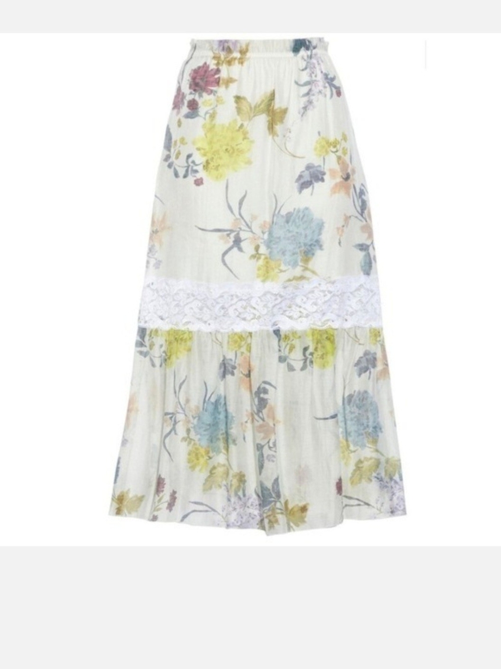 See By Chloe Floral Lace-Trim Midi Skirt in Ivory Size 4